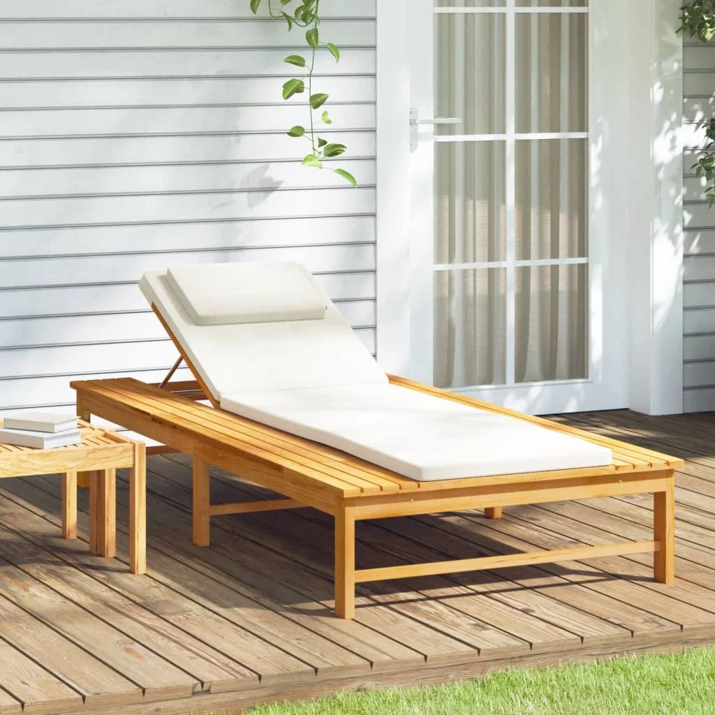 vidaXL Sun Lounger with Cream White Cushion&Pillow Solid Wood Acacia