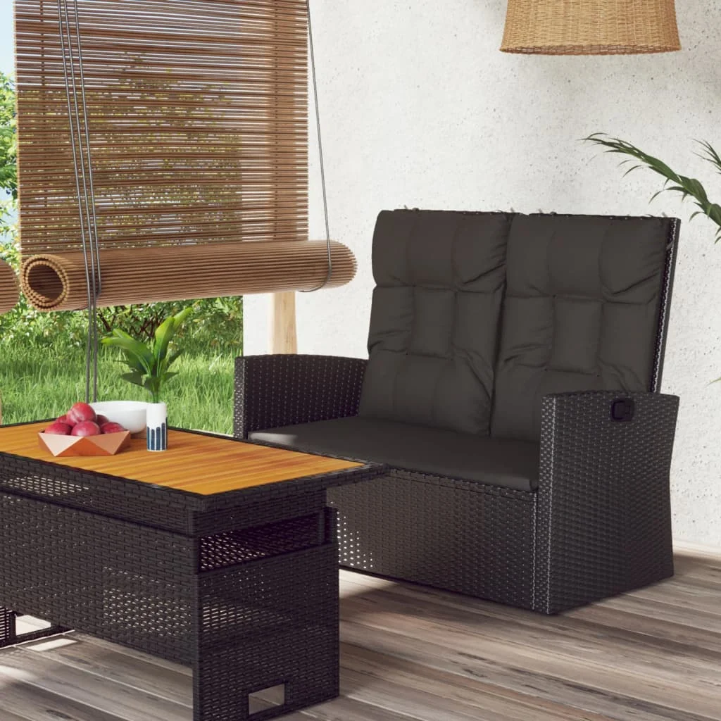 vidaXL Reclining Garden Bench with Cushions Black 118 cm Poly rattan