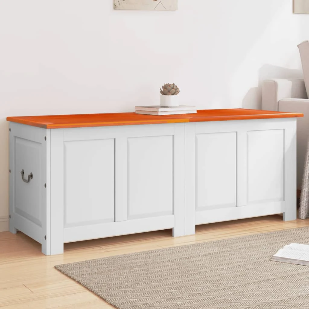 vidaXL Storage Chest with Lid Brown and White Solid Wood Acacia