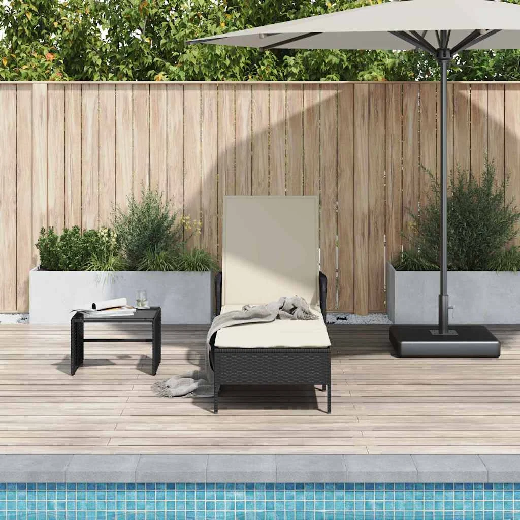 vidaXL Sun Lounger Poly Rattan Black and Cream White