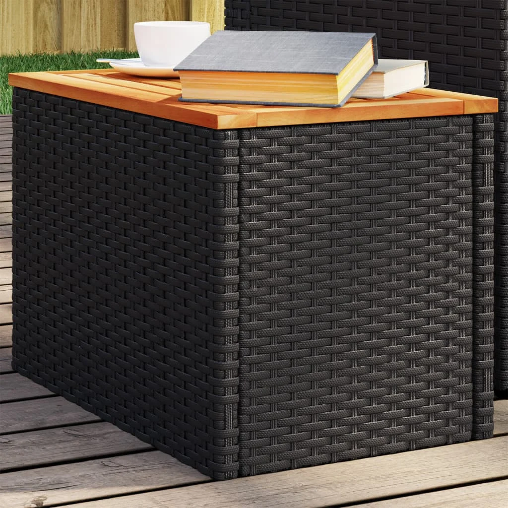 vidaXL Garden Side Tables 2 pcs Black 55x34x37cm Poly Rattan Solid Wood