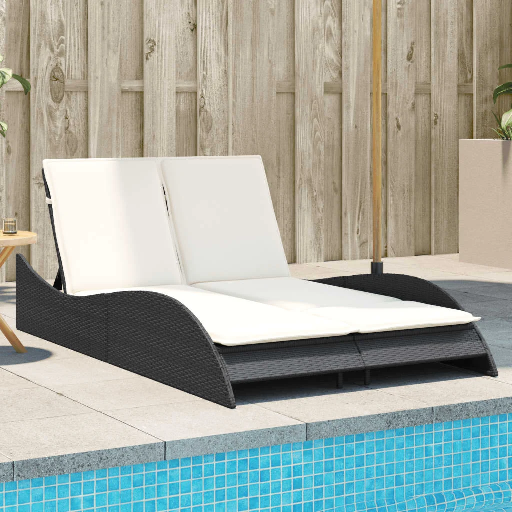 vidaXL Sun Lounger with Cushions Black 114x205x73 cm Poly Rattan