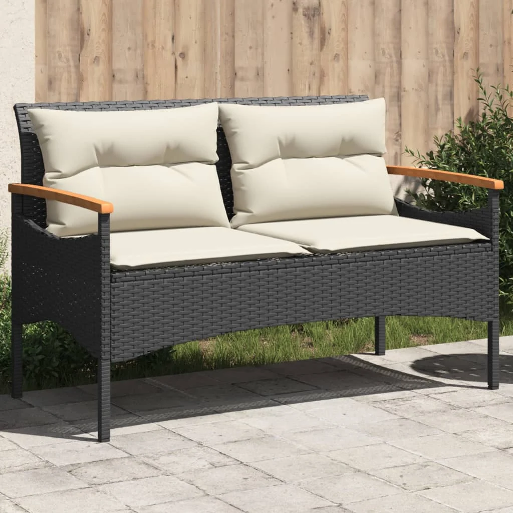 vidaXL Garden Bench with Cushions 116x62.5x74 cm Black Poly Rattan