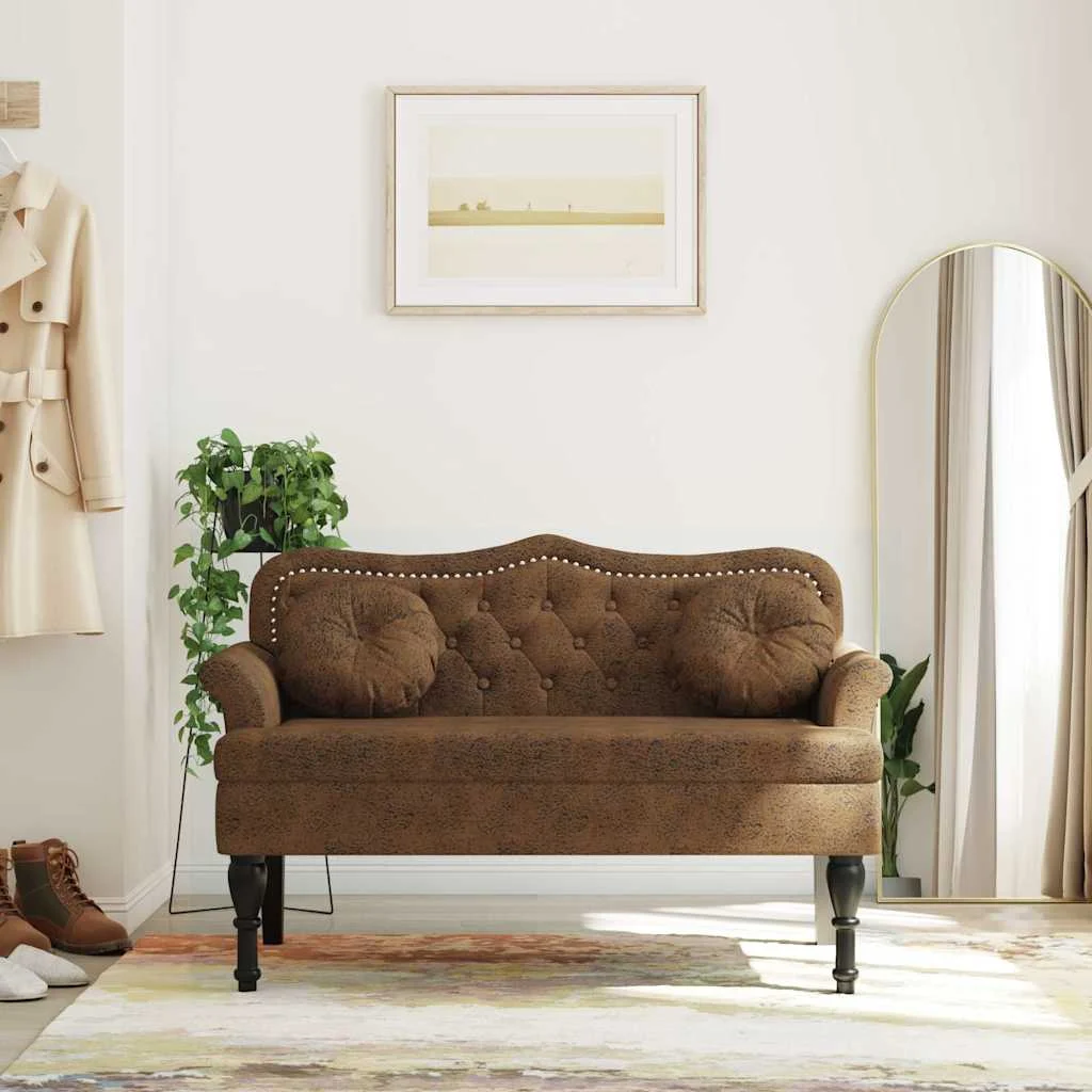 vidaXL Bench with Cushions Brown 120.5x65x75 cm Faux Suede Leather