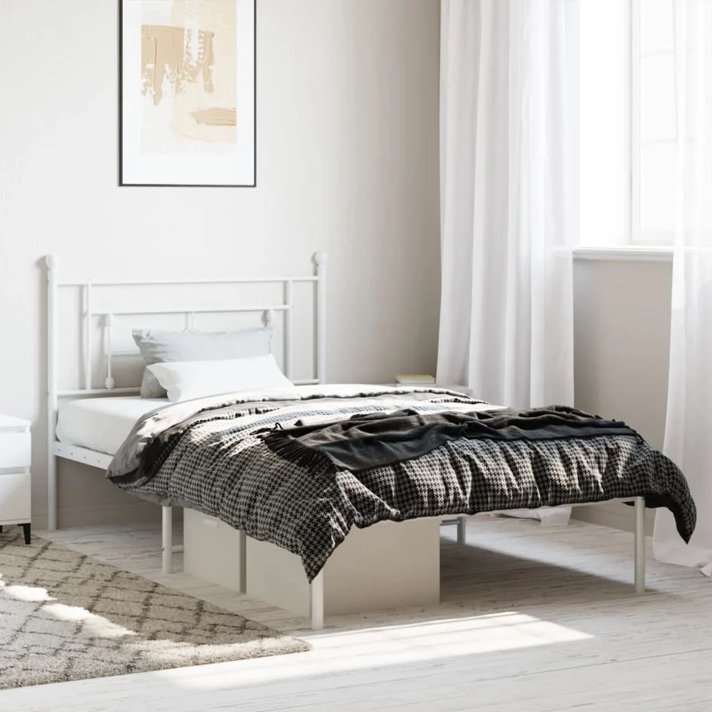 vidaXL Metal Bed Frame without Mattress with Headboard White 107x203 cm King Single