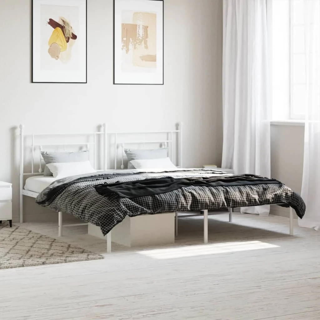 vidaXL Metal Bed Frame without Mattress with Headboard White 183x203 cm King