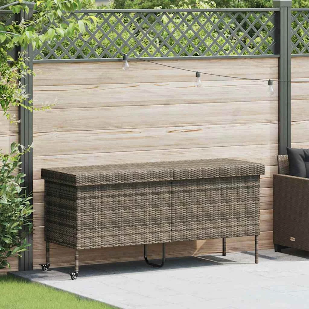 vidaXL Garden Storage Box with Wheels Grey 160x55x75 cm Poly Rattan
