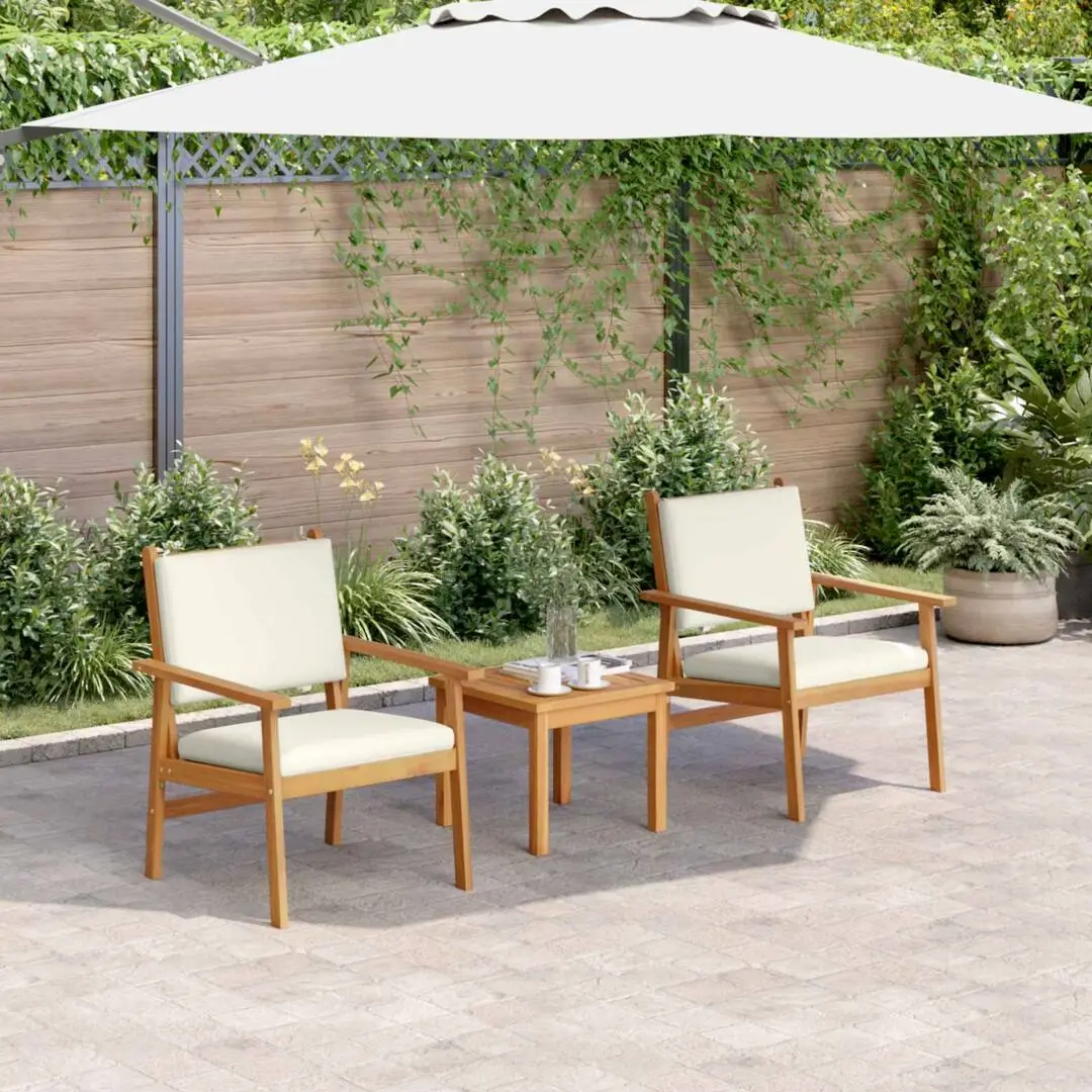 vidaXL Garden Sofa Set 3 pcs 2-Seater Cream White Solid Acacia Wood