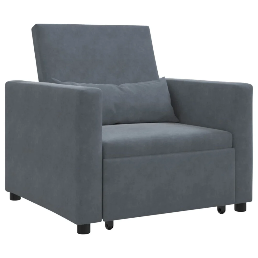 vidaXL Pull out Sofa Bed Single with Wheels Dark grey Velvet